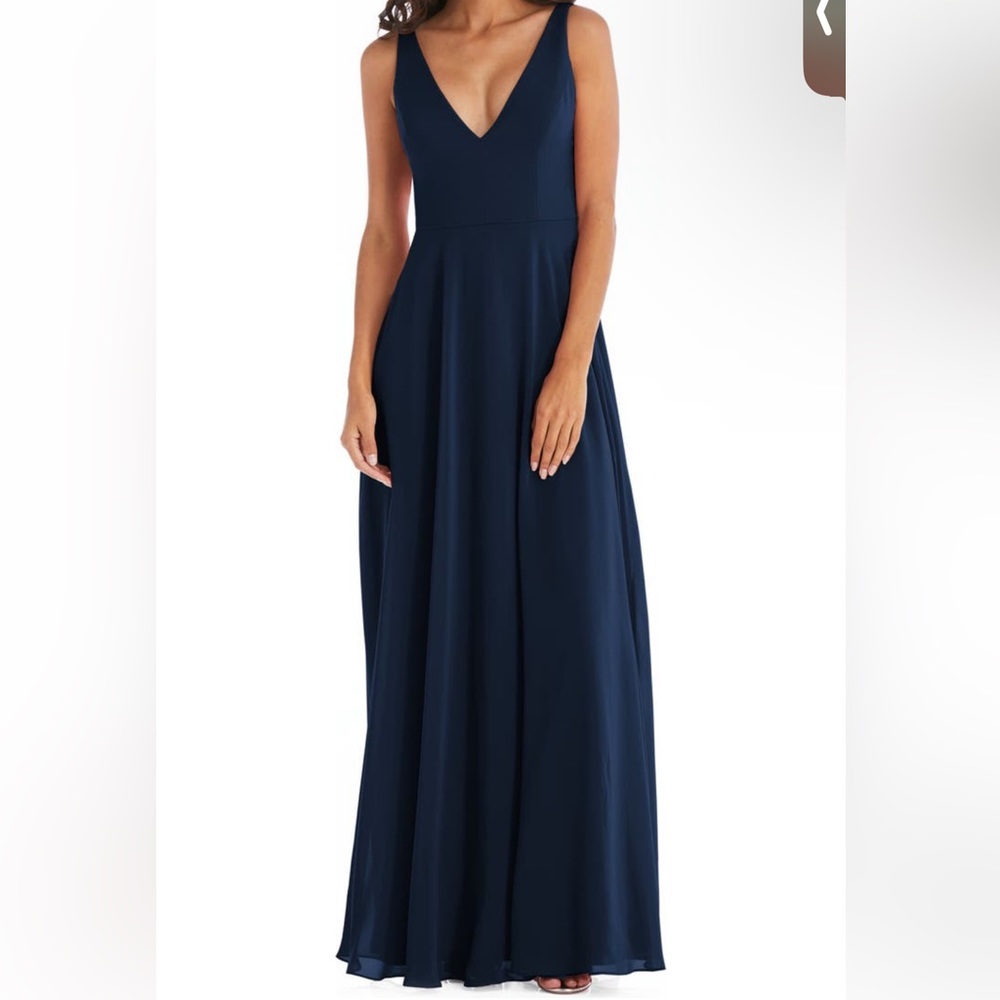 EUC After Six Navy V Neck Gown size 18
